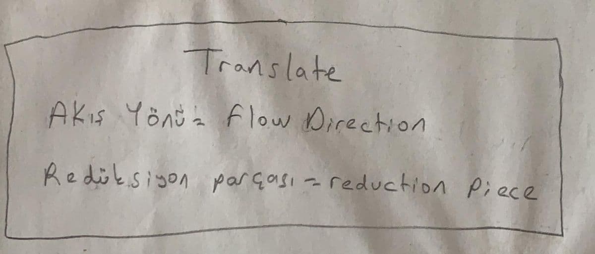 Translate
Akis Yönü a flow Direction
Rediksiyon par çası = reduction Piece
