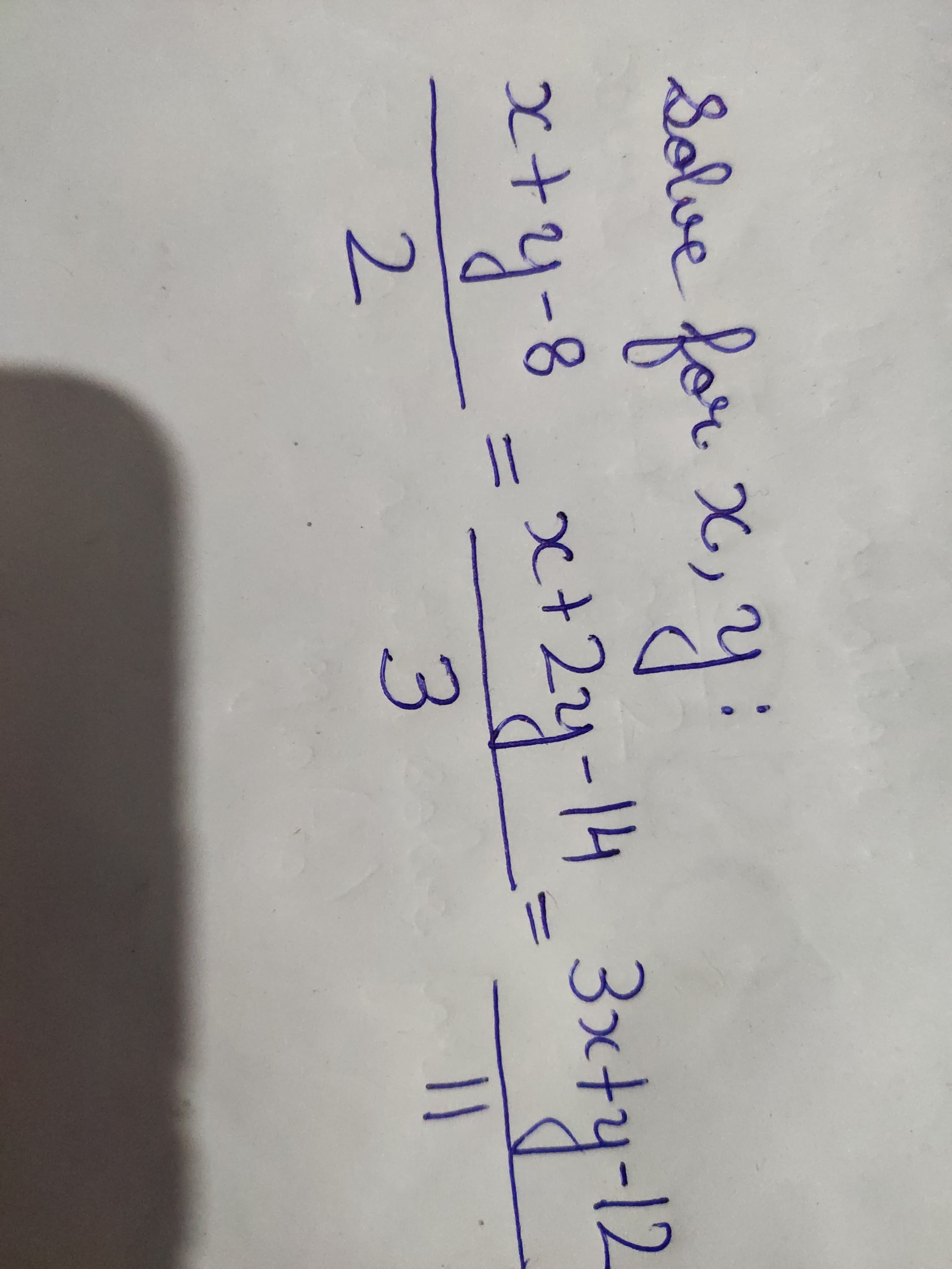 Solve for X, Y"
x+y-8 _ x+2y-14_3xty-12
%3D
2.
