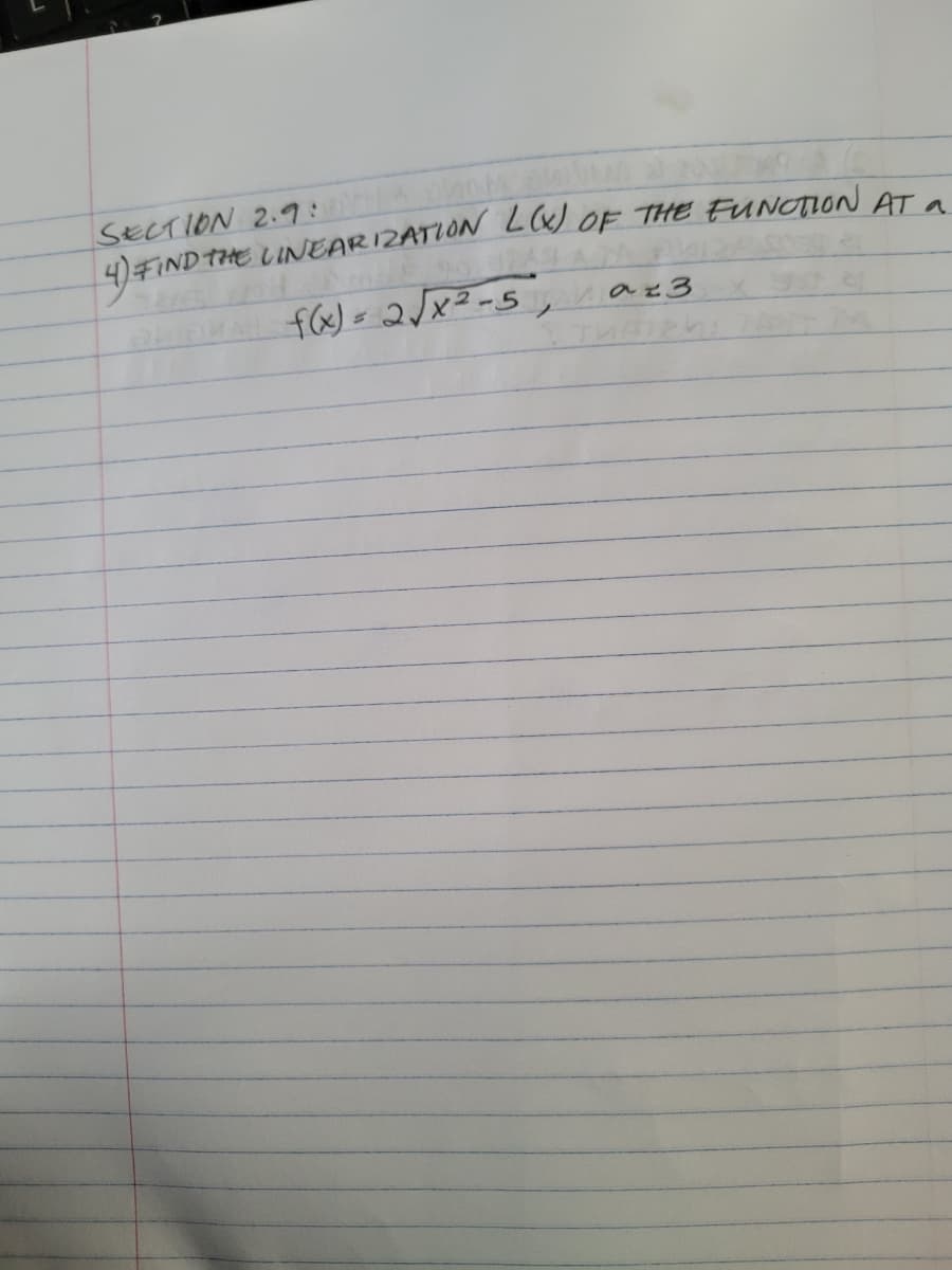 SECTION 2.9: A
4)FIND THE LINEAR IZATION L(x) OF THE FUNOTION AT.
f(x)= 2/x2 -5, az3
