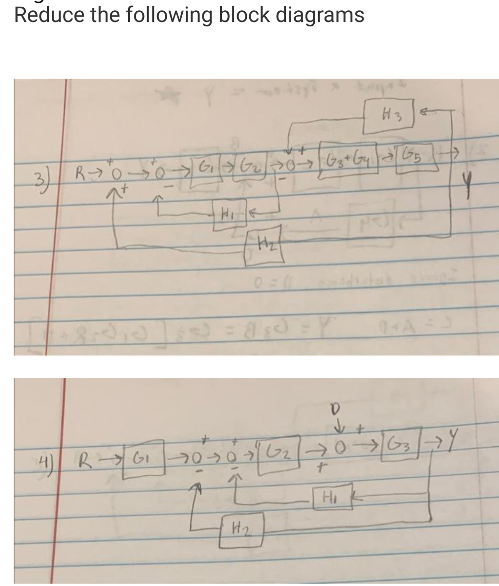 Reduce the following block diagrams
واد با وجود حالا ه د (
ب R> O
4 - 61
B>
/
20
| = =
2
Hz
H₂
H3
ا
جا حدود
ل 2003 2
+
Hi
لا