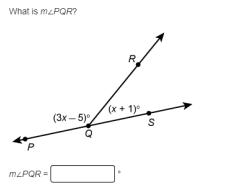 What is mePQR?
R.
(x + 1)°
S
(3x – 5)°
MLPQR =
