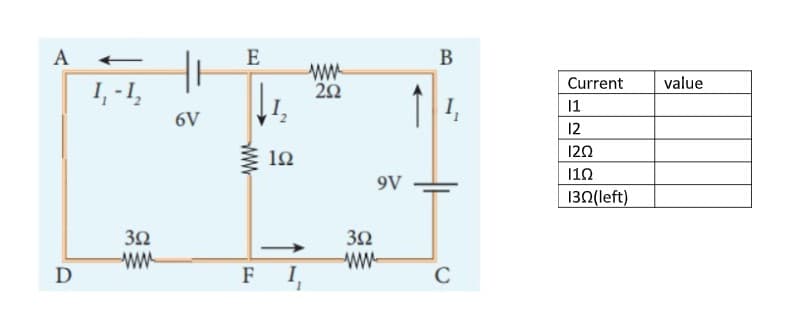 A
E
B
ww
20
Current
value
I, -I,
1
6V
12
120
12
112
9V
130(left)
ww
ww-
F I,
D
C
wWw
