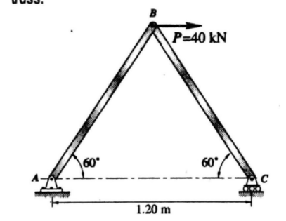 B
P=40 kN
60°
60°
C
1.20 m
