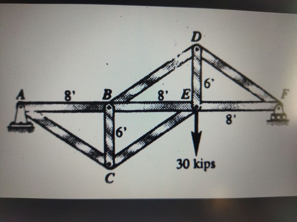 .'
8' E
8'
B
8'
6'
30 kips
C
