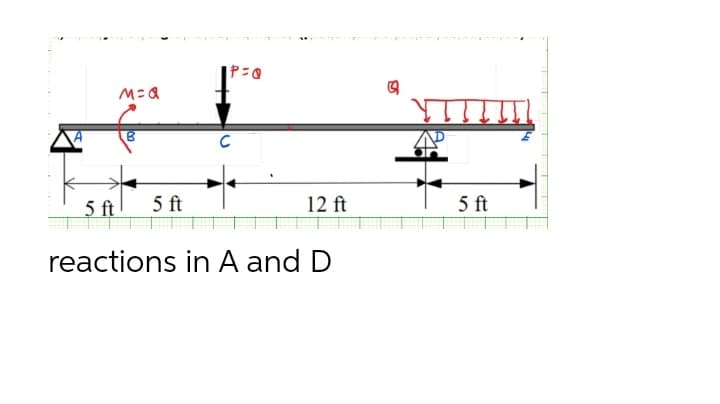 111R
5 ft
5 ft
12 ft
5 ft
reactions in A and D
