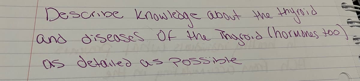 Doscribe knowledge about the thysid
land diseases Of the Thuroid (horuones to
Os detailed as Possible
