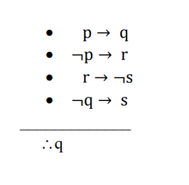 ¬p → r
r → ¬S
¬q → s
