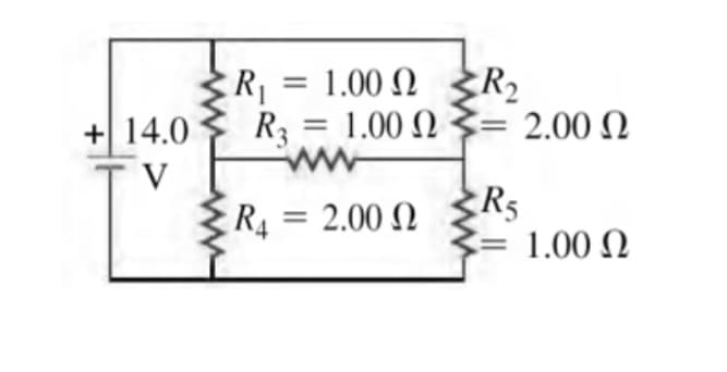 ER = 1.00 N
R3 = 1.00 N
%3D
+ 14.0
2.00 N
R4 = 2.00 N
%3D
1.00 N
ww
