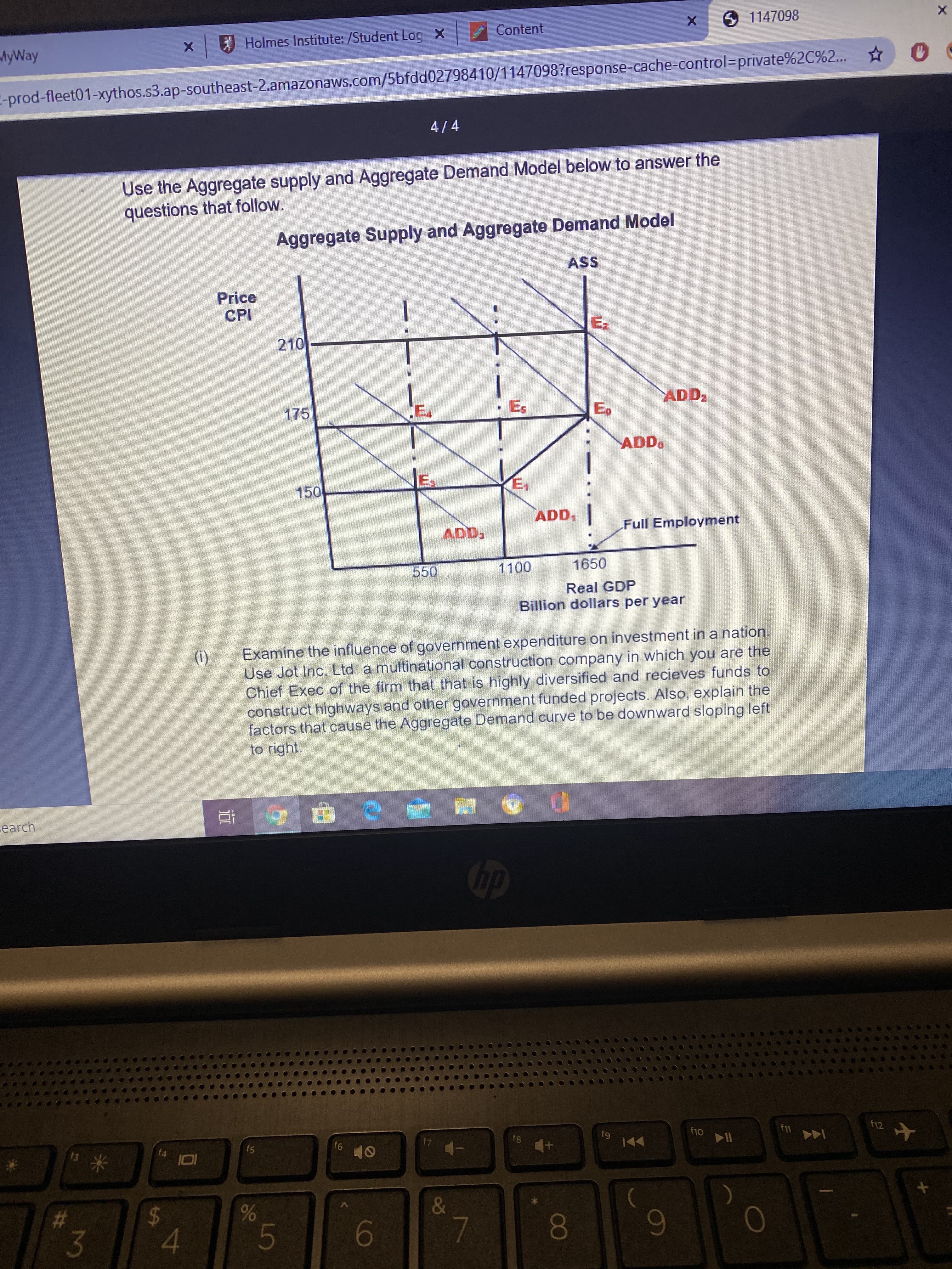 Examine the influence of government expenditure on investment in a nation.
Use Jot Inc. Ltd a multinational construction company in which you are the
Chief Exec of the firm that that is highly diversified and recieves funds to
construct highways and other government funded projects. Also, explain the
factors that cause the Aggregate Demand curve to be downward sloping left
to right.
