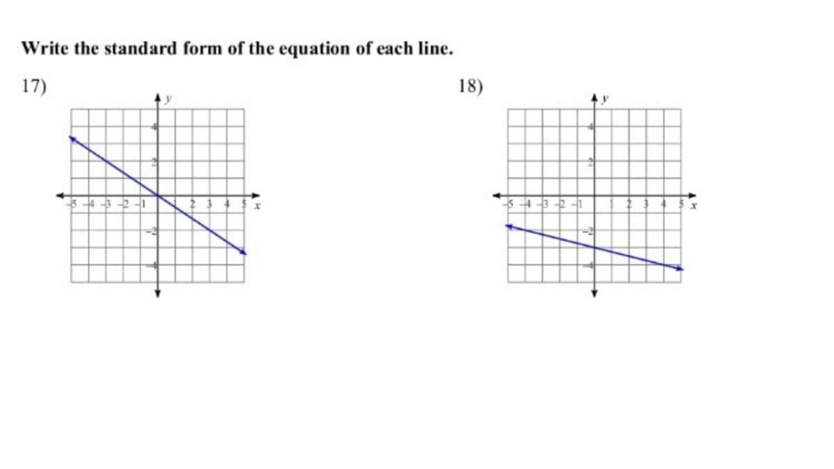 Write the standard form of the equation of each line.
17)
18)
