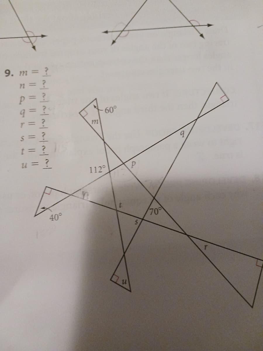 9. m = ?
P
|| || || || ||
1~·~·~~~~|
s=
t = ?
u = ?
40°
m
-60°
1120
S
70°
9