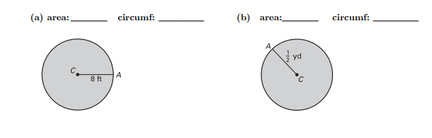 circumf:
(b)
circumf:
area:
area:
yd
A
8 ft
