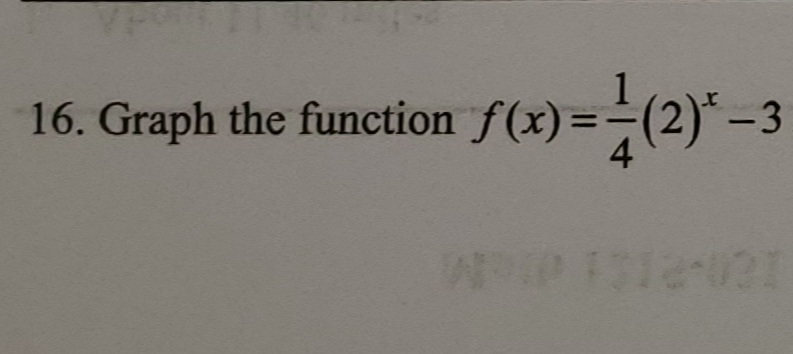 16. Graph the function f(x):
(2)* -3
4
%3D
|
WP 1312-021
