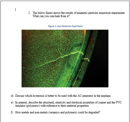 2. The below figure shows the results of magnetic particles inspection experiment.
What can you conclude from it?
Figure 1: Dye Penetront Experiment
