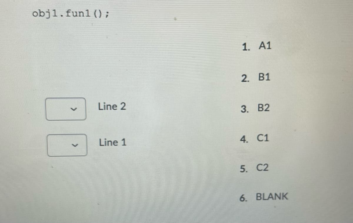 objl.funl () ;
1. A1
2. В1
Line 2
3. В2
Line 1
4. C1
5. C2
6. BLANK
