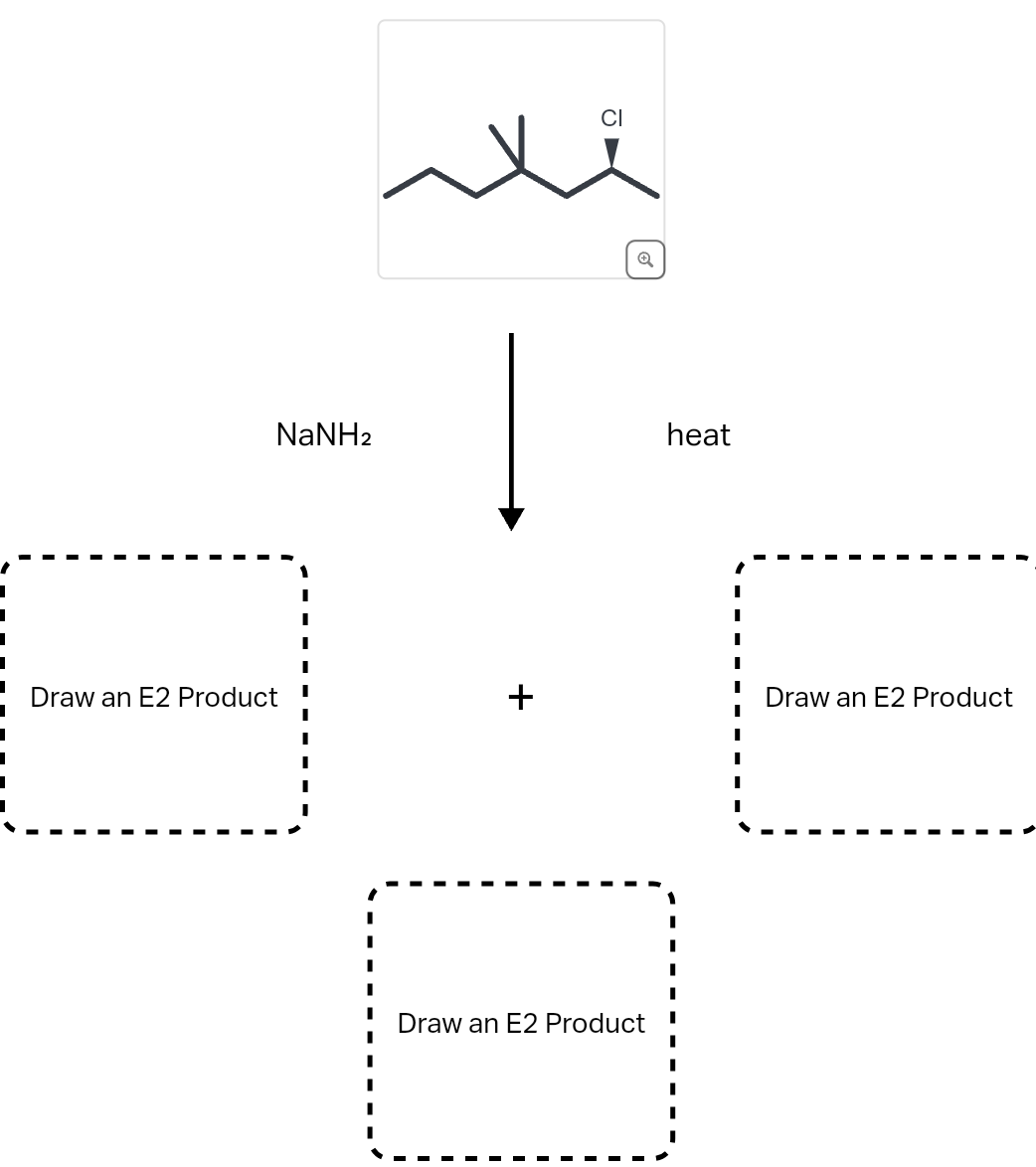 -
1
-
I
NaNH2
Draw an E2 Product
CI
Draw an E2 Product
heat
Draw an E2 Product