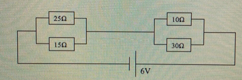 25Ω
10Ω
15Ω
30Ω
6V
