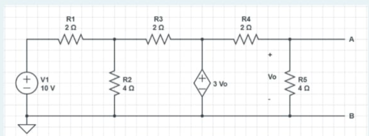 + V1
4
R1
20
ww
10 V
ww
R2
40
R3
20
ww
+
3 Vo
R4
20
ww
+
Vo
R5
40
A
B