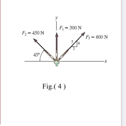 Fj = 300 N
F2 = 450 N
F; = 600 N
45°
Fig.( 4 )
