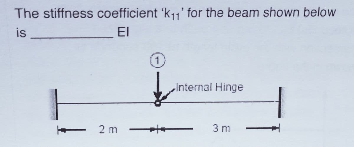 The stiffness coefficient 'k,11' for the beam shown below
is
EI
1)
Internal Hinge
- 2 m
3 m
