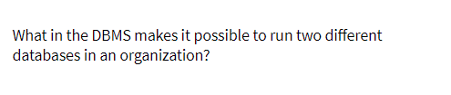 What in the DBMS makes it possible to run two different
databases in an organization?
