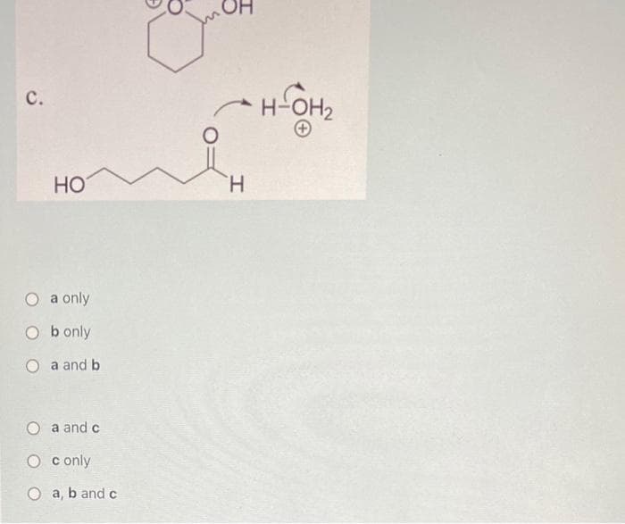 C.
HO
a only
Ob only
a and b
O a and c
O conly
O a, b and c
H
H-OH₂
