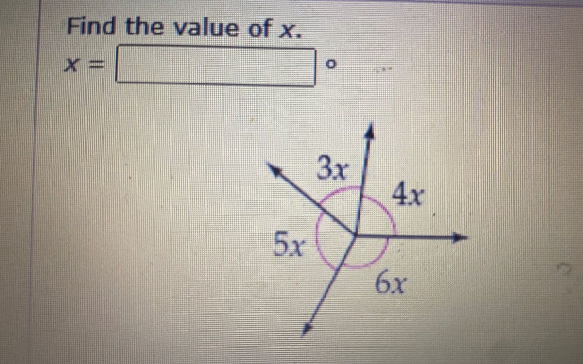 Find the value of x.
X:
3x
4x
5x
6x
|3D
