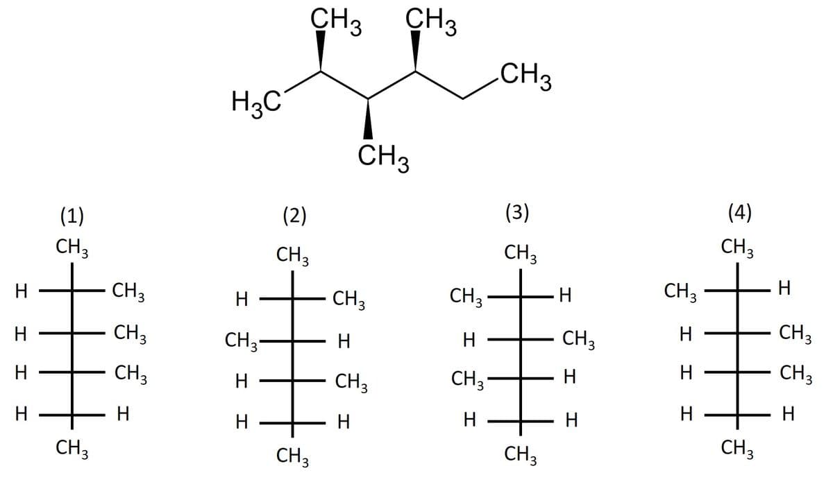 CH3
CH3
CH3
H3C
CH3
(3)
(4)
(1)
(2)
CH3
CH3
CH3
CH3
H
H
CH3
CH3
CH3
CH3
H
CH3
H
CH3
H.
CH3
CH3
H
H
CH3
H
H
CH3
H
CH3
CH3
H
H
H
H
H
H
CH3
CH3
CH3
CH3
