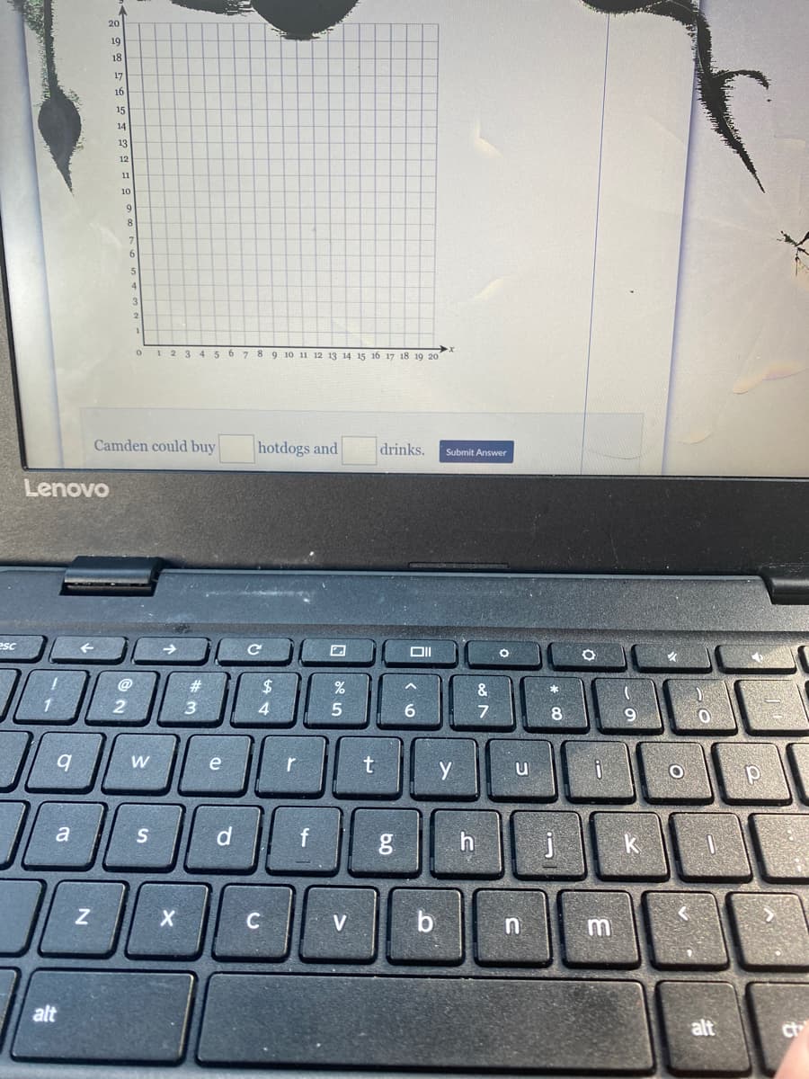 20
19
18
17
16
15
14
13
12
11
10
4
2 3 4 5 67 8 9 10 11 12 13 14 15 16 17 18 19 20
Camden could buy
hotdogs and
drinks.
Submit Answer
Lenovo
esc
->
23
$.
&
2
3
4
8
e
u
a
f
h
j
V
alt
alt
