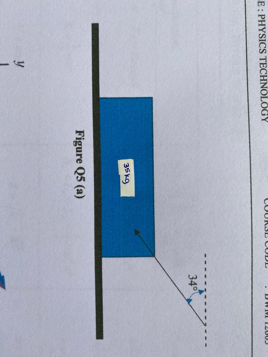 E: PHYSICS TECHNOLÓGY
COUKSE CODL
340
35kg
Figure Q5 (a)
y
