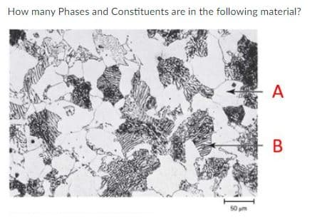 How many Phases and Constituents are in the following material?
A
В
50 um
