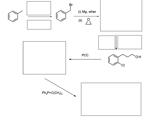 Br
(1) Mg, ether
(ii)
РСС
он
Ph,P=C(CH,),
