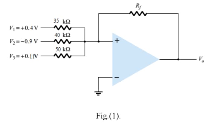 Rf
35 k2
V½ =+0.4V
40 k2
V½=-0.9 V
50 k2
V3=+0.11V
Fig.(1).
