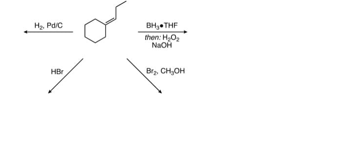 H₂, Pd/C
HBr
BH3 THF
then: H₂O₂
NaOH
Br₂, CH3OH