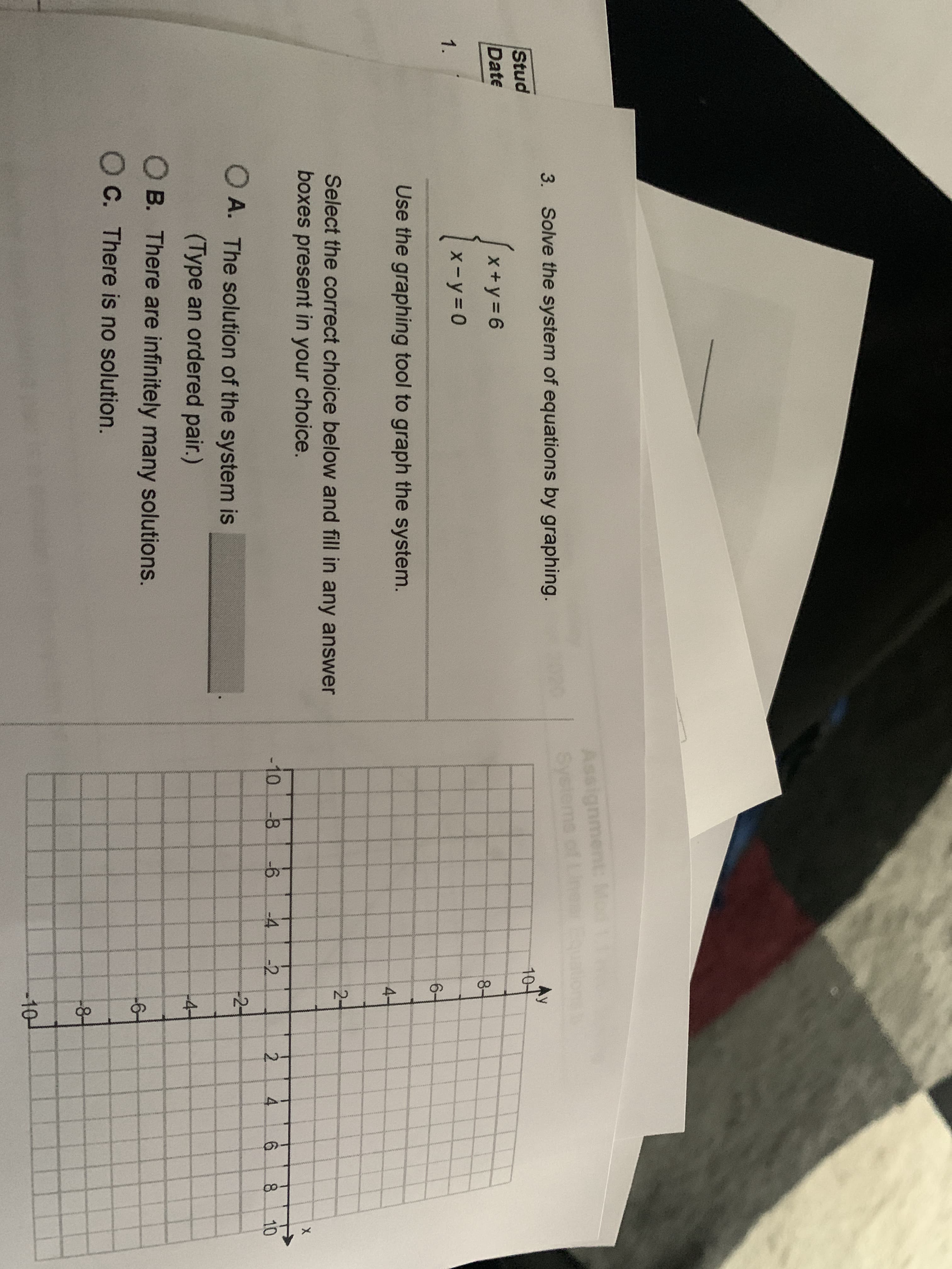 3. Solve the system of equations by graphing.
(x+Y3D6
X-y D0
