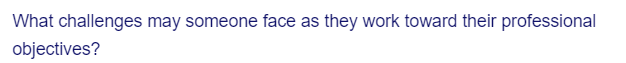 What challenges may someone face as they work toward their professional
objectives?