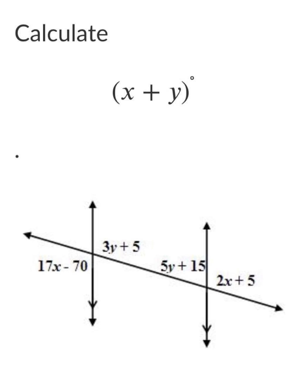 Calculate
(x + y)'
3y+ 5
17x- 70
5y+ 15
2x + 5
