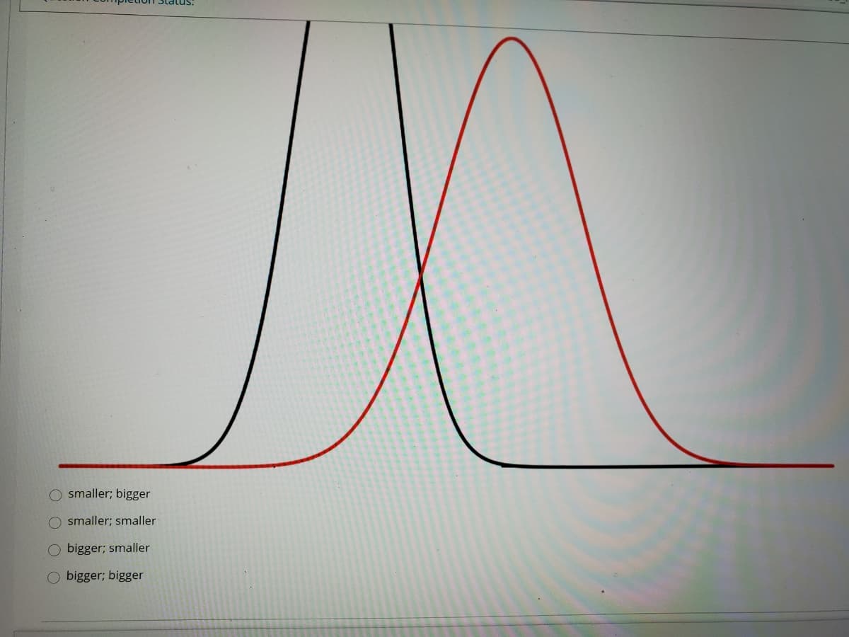 O smaller; bigger
O smaller; smaller
O bigger; smaller
O bigger; bigger
