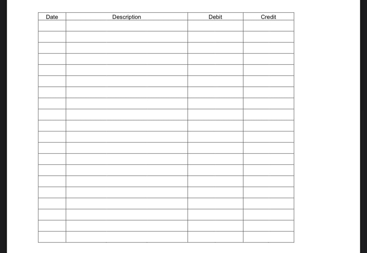 Date
Description
Debit
Credit