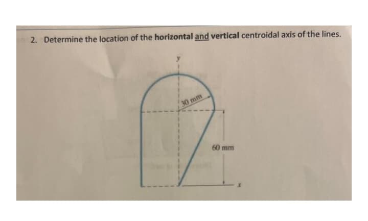 2. Determine the location of the horizontal and vertical centroidal axis of the lines.
30 mm
60 mm
