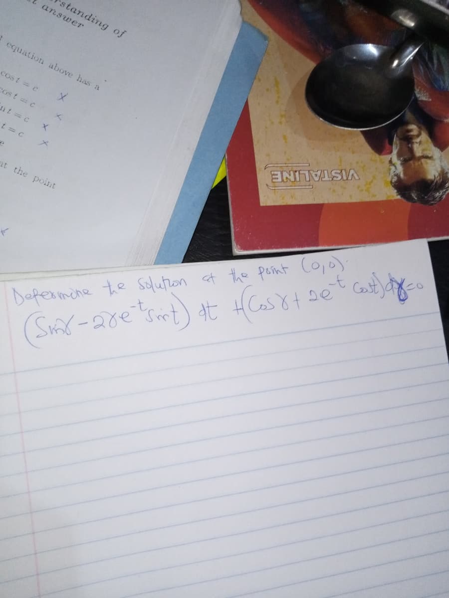 standing of
answer
equation above has a
VISTALINE
Cost = e
Cost c
nt c
t = c
nt the point
the Solutron at the pornt Co,o)
Defermene
