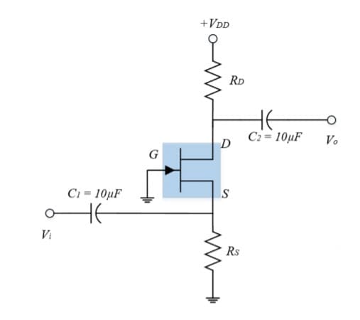 +VDD
RD
HE
C2 = 10µF
Vo
D
G
C1 = 10µF
Vi
Rs
