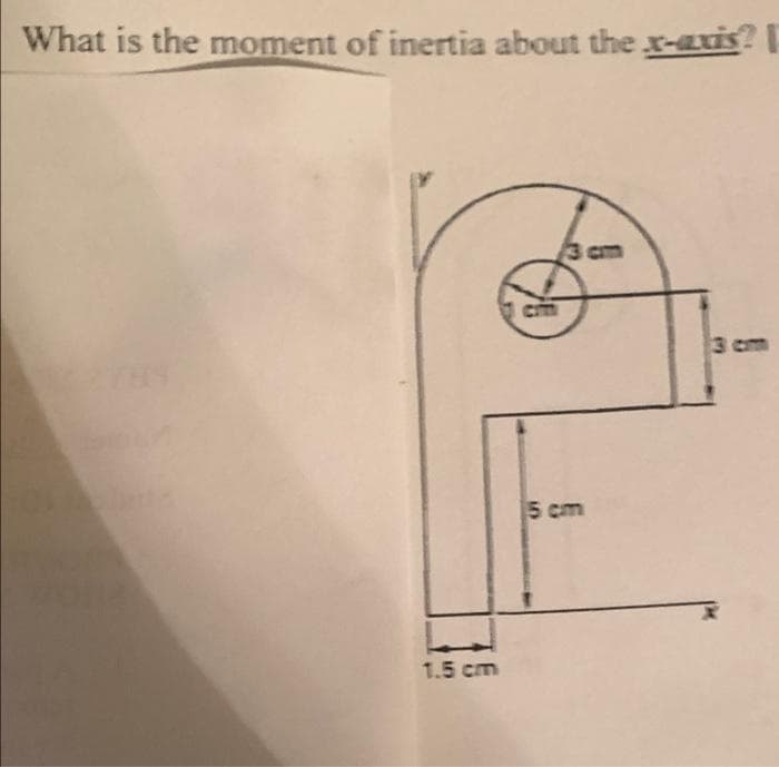 What is the moment of inertia about the x-axis? E
3 am
3 cm
5 cm
1.5 cm
