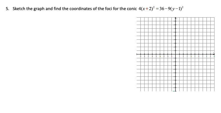 5. Sketch the graph and find the coordinates of the foci for the conic 4(x+2)² =36-9(y−1)²