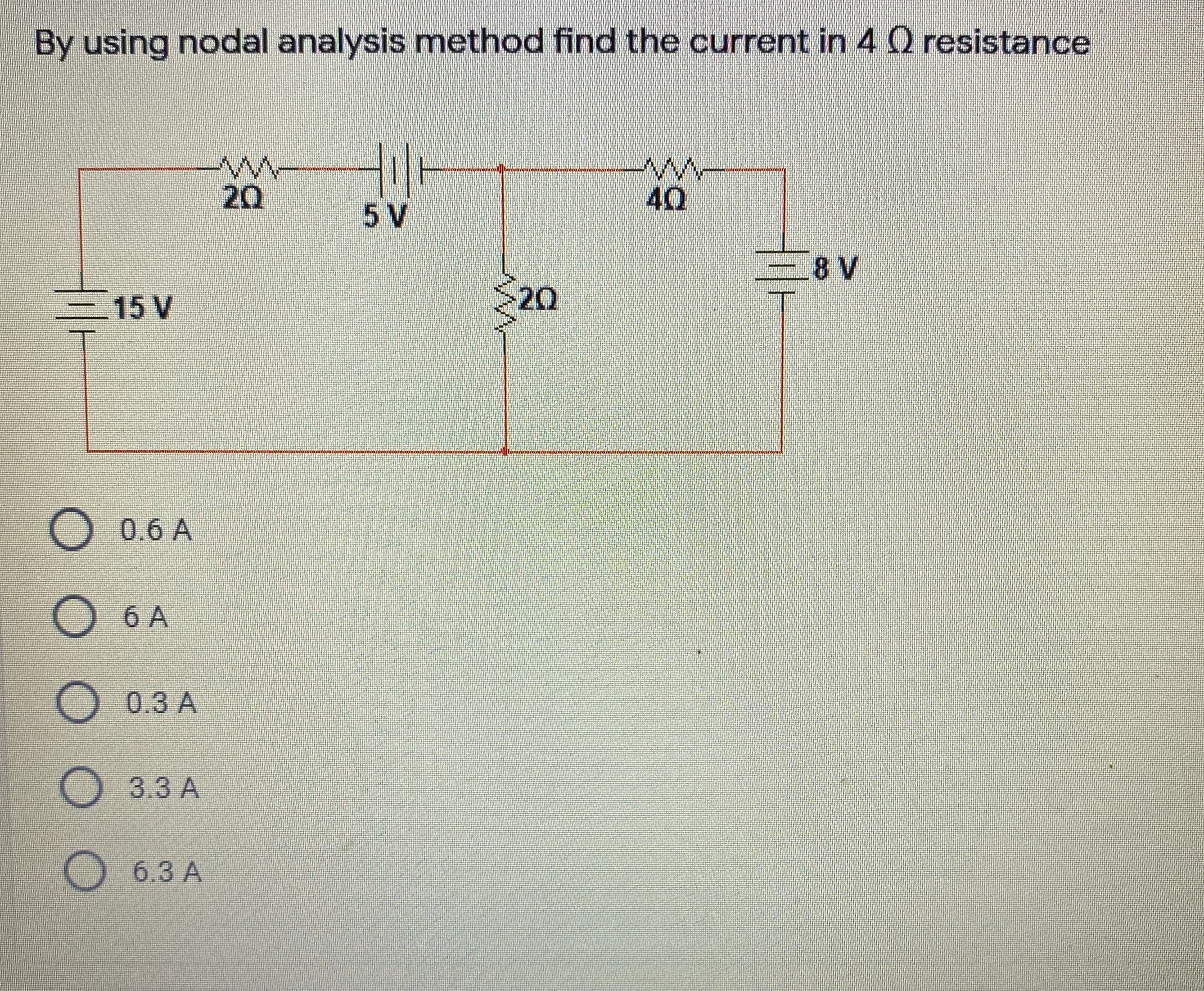 By using nodal analysis method find the current in 4 Q resistance
