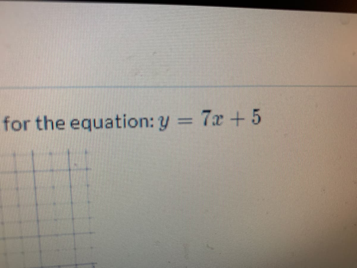 for the equation: y = 7x +5
%3D
