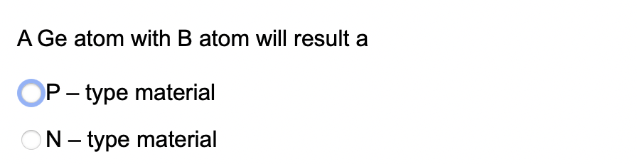 A Ge atom with B atom will result a
OP – type material
ON- type material
