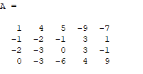 A =
1
4
5
-9
-7
-2
-1
3
-2
-3
3
-1
-3
-6
4
9
