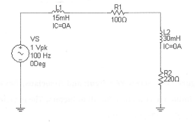 VS
1 Vpk
100 Hz
ODeg
L1
15mH
IC=OA
R1
ww
1000
L2
30mH
IC=0A
R2
2200