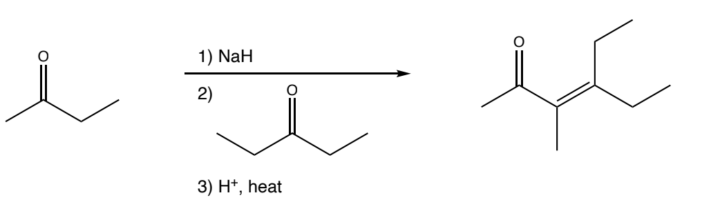 1) NaH
2)
3) H*, heat
